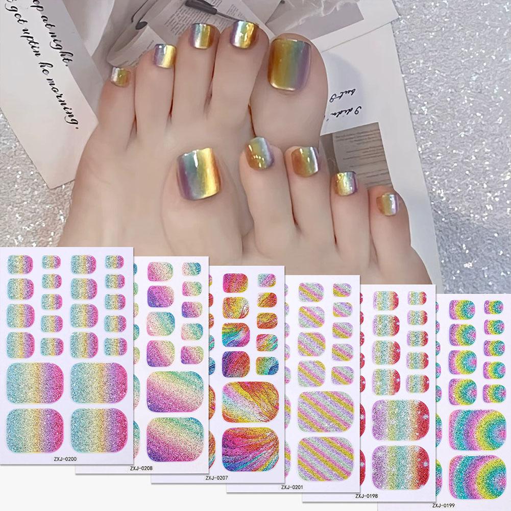 Full Cover Adhesive - Regenboog Glitter Kleur Zelfklevende Gelstickers Teennagels